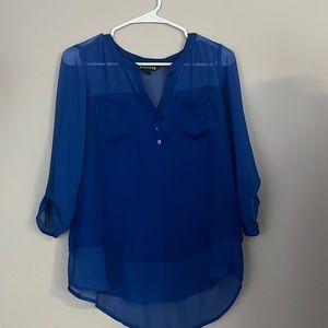 Express brand, royal blue blouse. Sheer shoulder. Super cute!! Size small